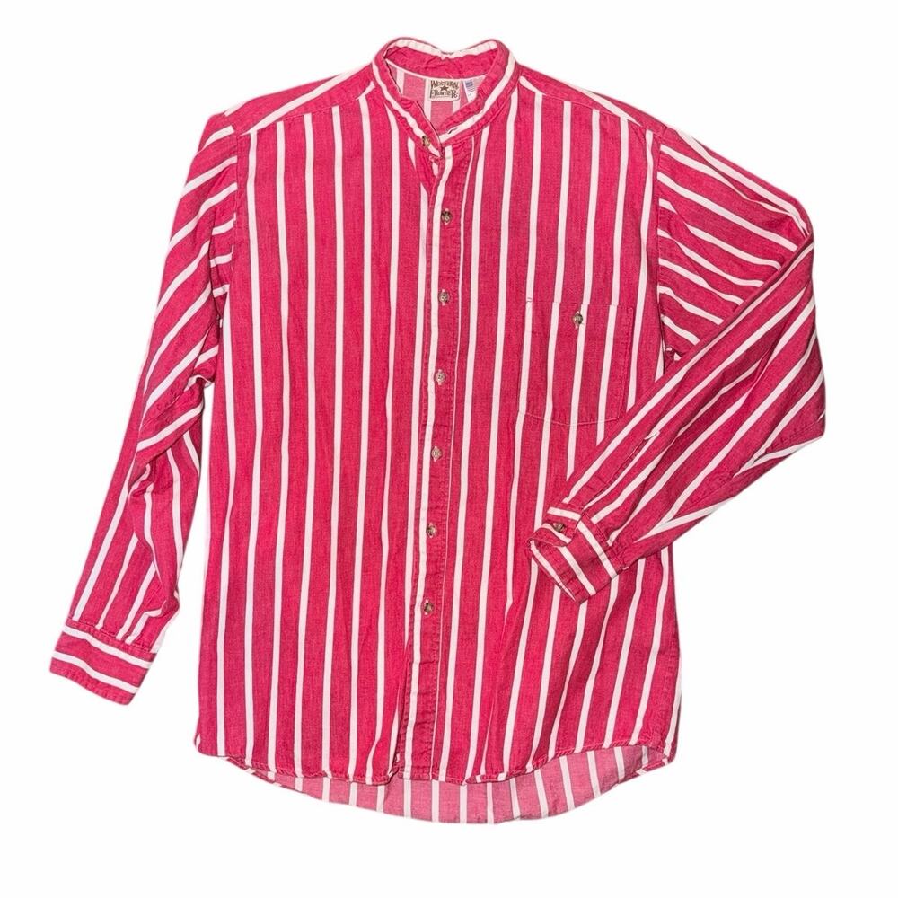 Vintage western frontier red white button front long sleeve shirt USA medium men